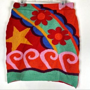 Vintage Candy Color Pop Art Intarsia Knit Skirt Vibrant